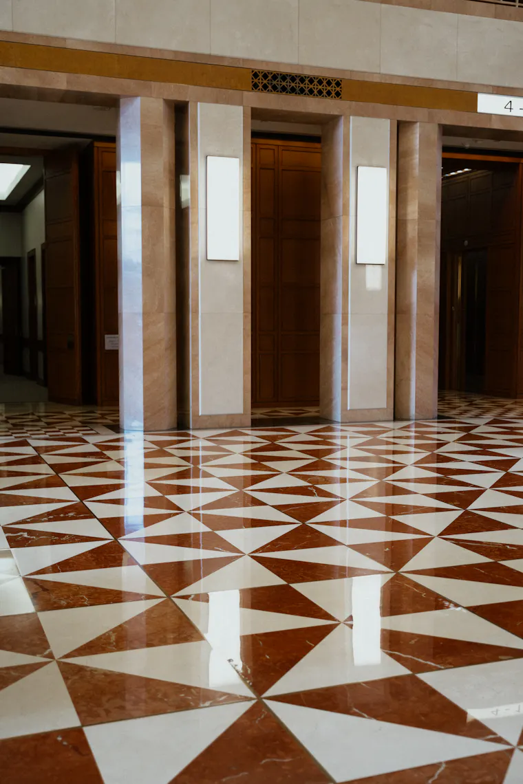 Metallic epoxy showroom floor after professional coating in Granville | Ironclad Floor Solutions